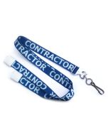 Cordoncino piatto 16mm BLU con stampa "CONTRACTOR" (100 pz.)