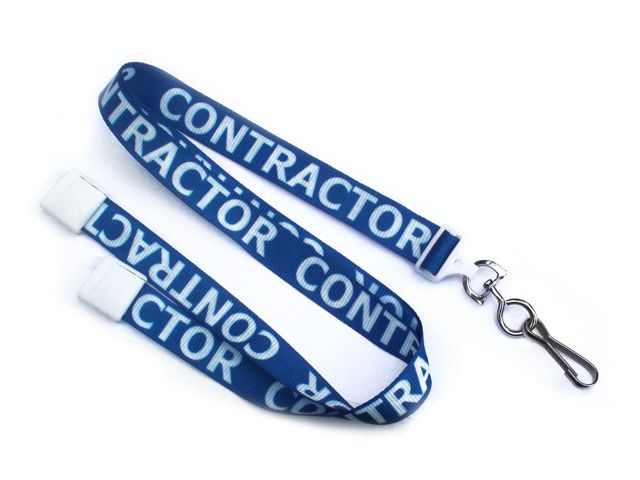 Cordoncino piatto 16mm BLU con stampa "CONTRACTOR" (100 pz.)